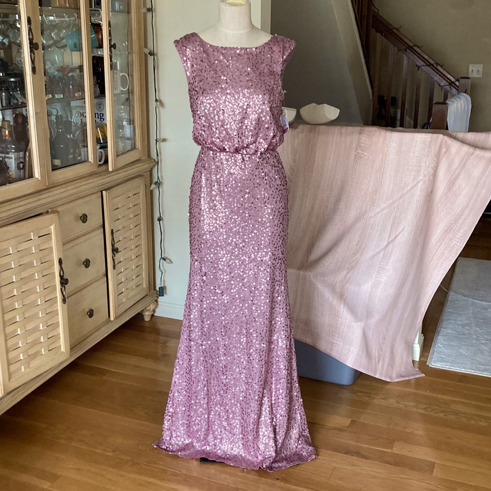David’s Bridal F19022 Rose Sequin Blouson dress, Sz S